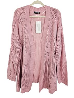 BloomChic Pink Floral Loose Knit Cardigan Sweater NWT